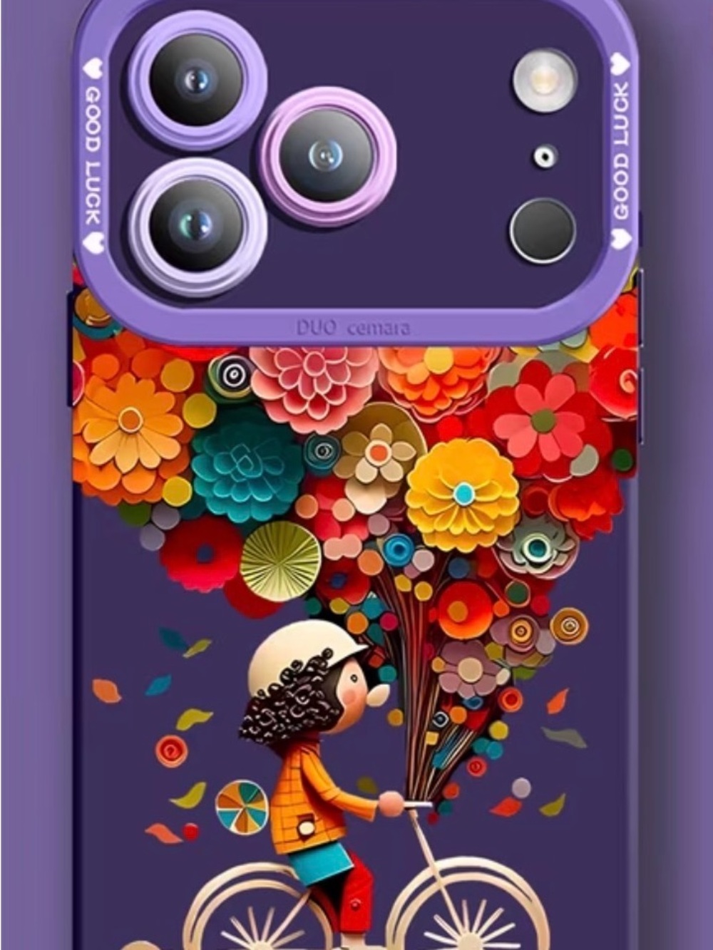 Purple Floral Balloon Bicycle Pattern Phone Case - for Iphone 17 pro max
